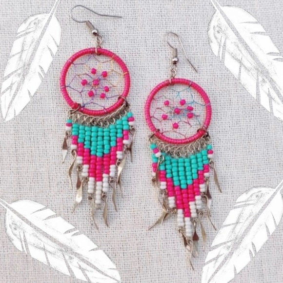 Vintage Boho Native Style Dreamcatcher Dangle Earrings - Picture 6 of 6
